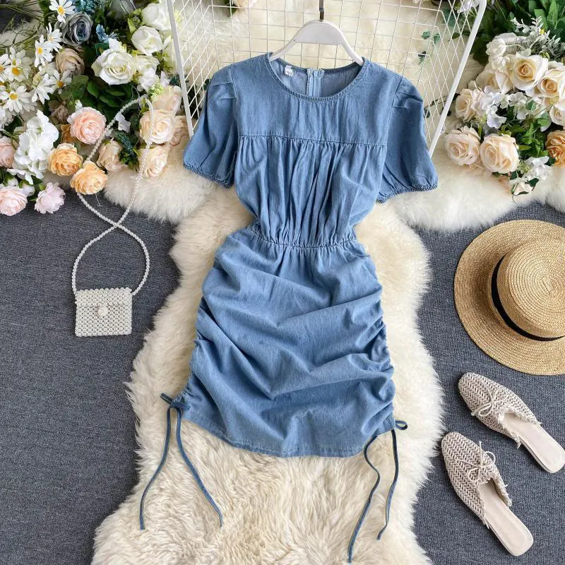 Винтажное джинсовое платье для женщин 2020 летнее модное короткое с рукавами
