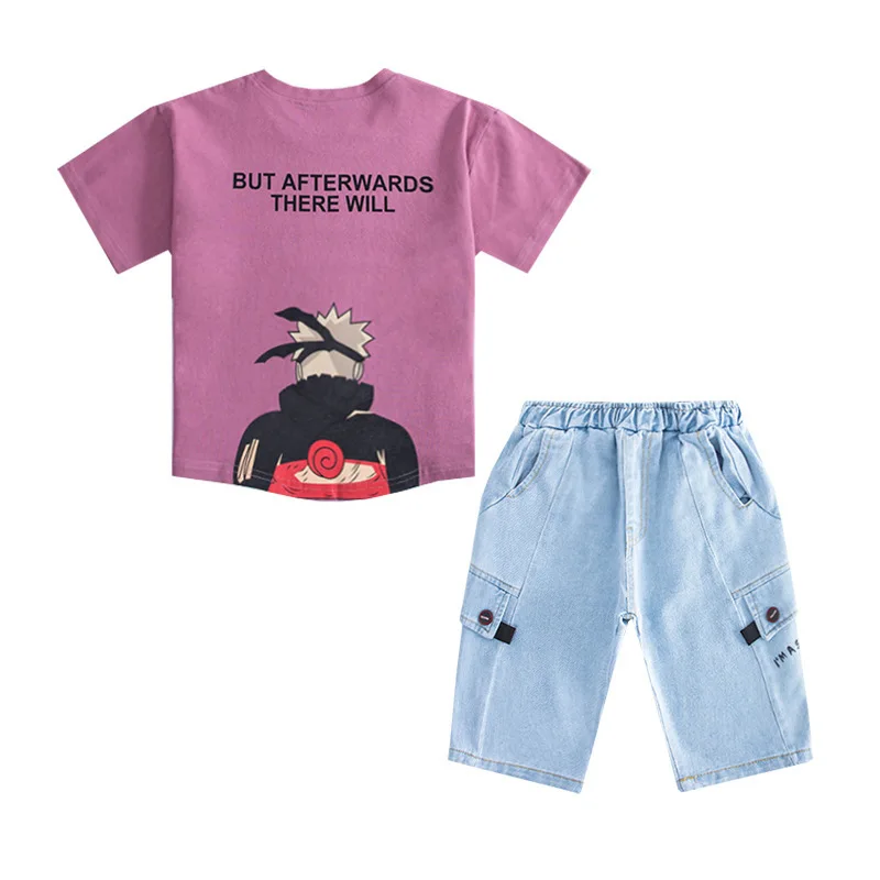 

Summer short-sleeved cartoon printed t-shirts and shorts two-piece new cuhk children's wear boy's suit