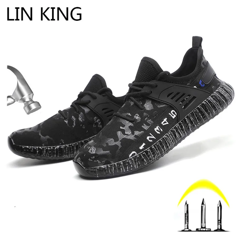 Модные мужские рабочие ботинки со стальным носком LIN KING защитная Рабочая обувь с