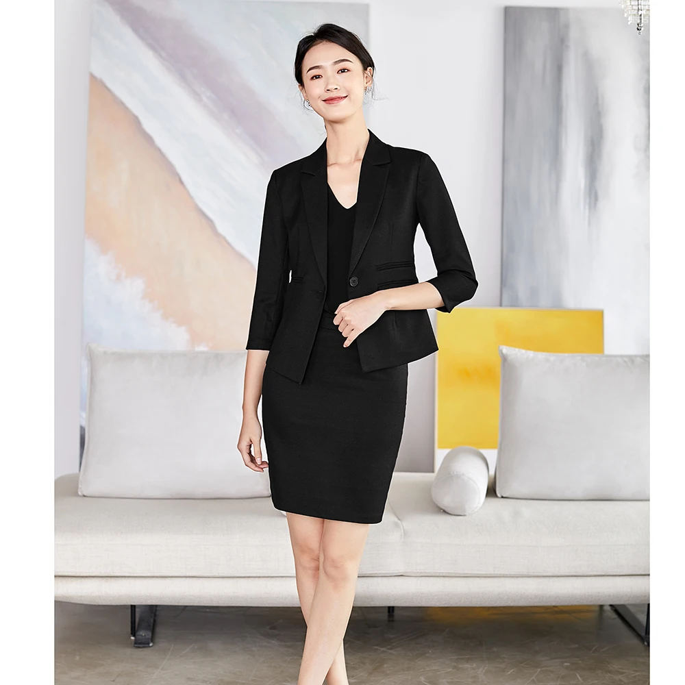 

New 2020 Fashion Ladies Skirt Suits Women Business Suits Black Blazer and Jacket Skirt Set Workwear Female Office Uniform Design