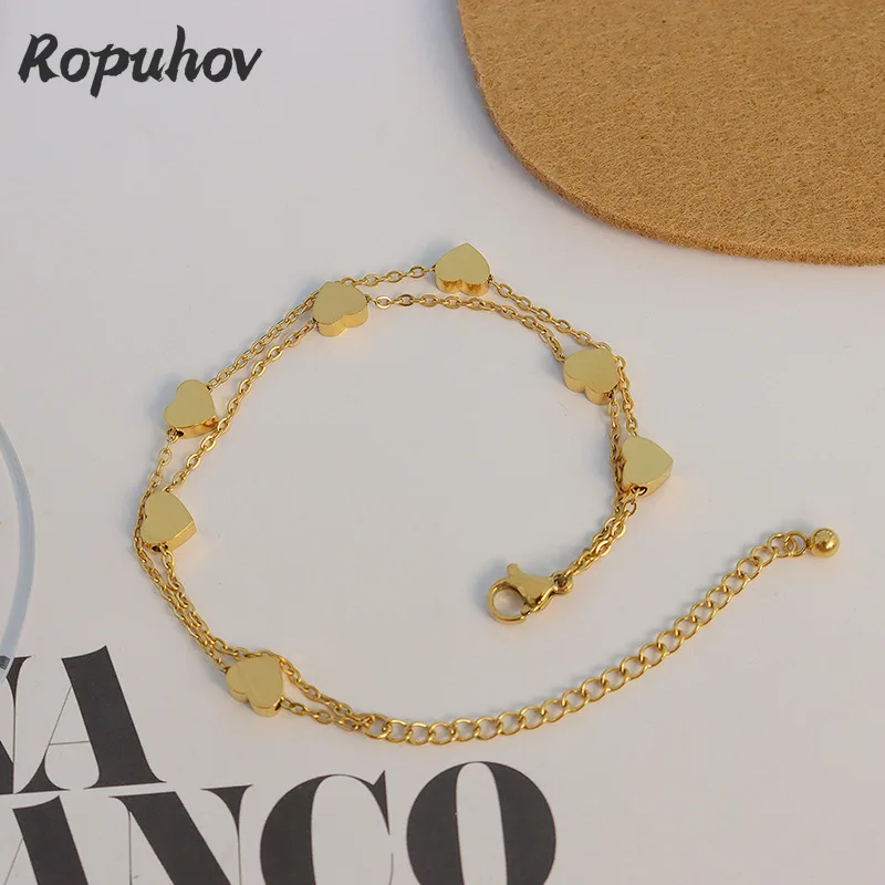 

Новинка 2021, Женский двойной браслет Ropuhov из титановой стали, покрытый золотом