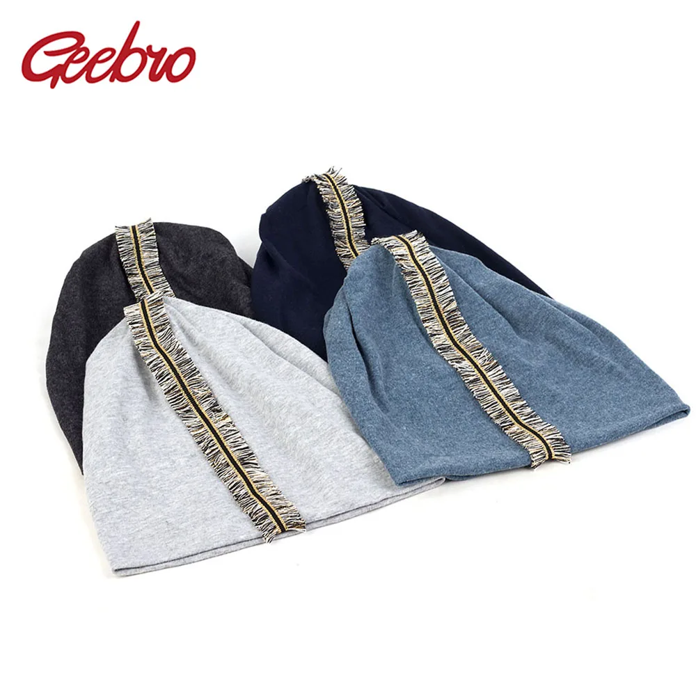 

Geebro Fashion Cotton Soft Solid Color Men Women Beanie Hat Colorful Tassel Female Skull Cap Gentlemen Hats