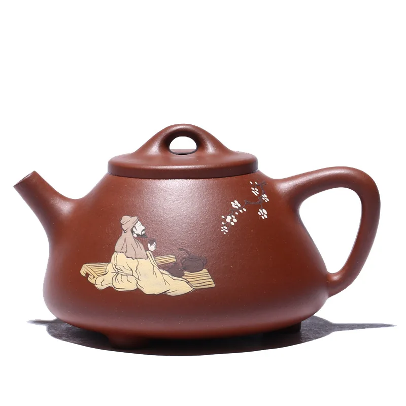 

Yixing original mine bottom trough green master pure manual Yongmei Zi ye shipao purple clay pot clay painted figure tea pot