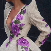 charing evening dresses long 3d flower appliques full sleeves evening dress formal gowns party gowns vestidos