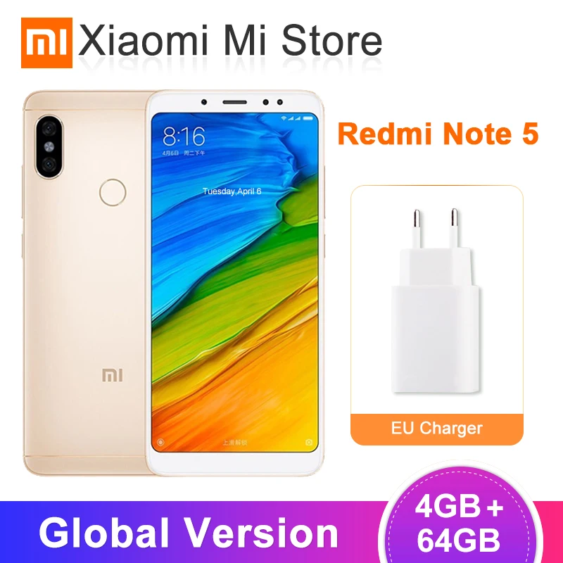 Xiaomi Redmi Note 5, глобальная версия, 4 Гб ОЗУ, 64 Гб ПЗУ, Восьмиядерный процессор Snapdragon 636, 5,99 дюймов, 2160*1080, 4000 мАч, мобильный телефон, обновление OTA
