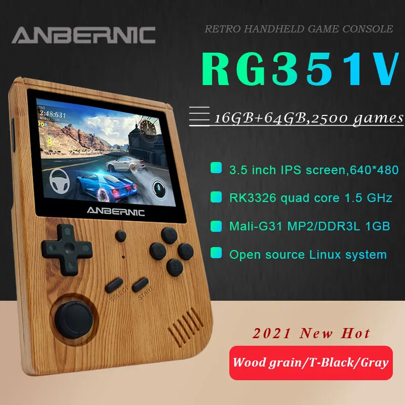 Emulador para Ps1 Anbernic Novo Retro Jogos Embutido 16g Rk3326 Open Source 3.5 Polegada 640*480 Handheld Game Console Presente Criança Rg351v