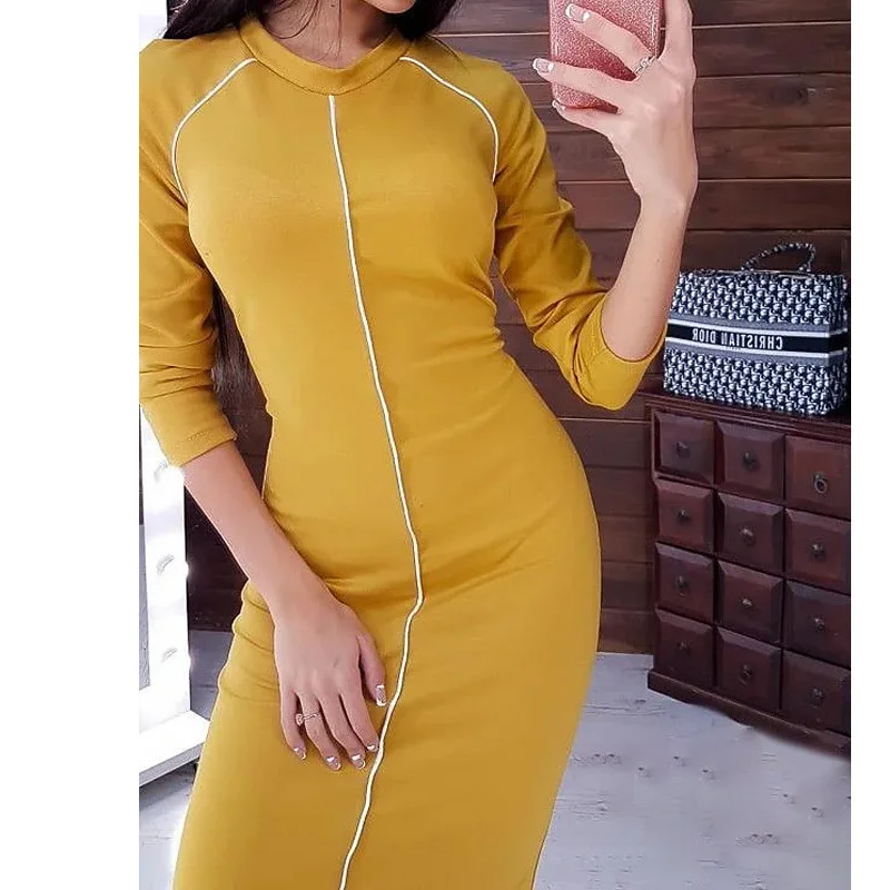 

Tmwevn Tight-fitting Temperament Mid-length Bottoming Long-sleeved Slim Hip Dress
