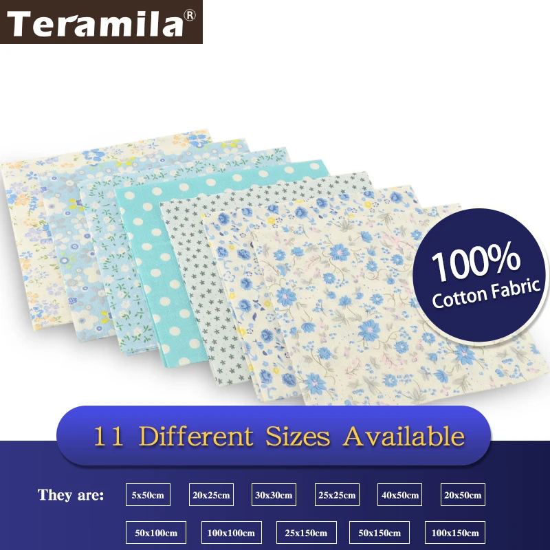 Teramila 7 шт. хлопчатобумажная ткань метр светильник синий Telas DIY ремесло цветы и белый горошек дизайн DIY лоскутное нашивки украшения