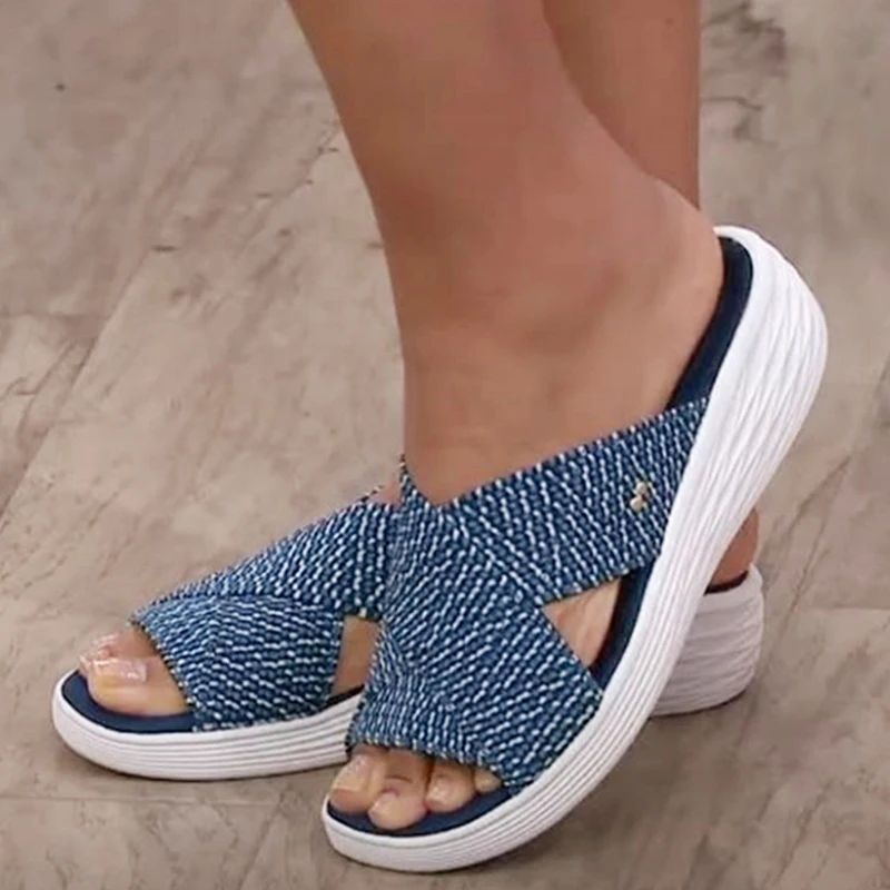 

2022 Summer New Sandals Fashion Thick Bottom Slope With Fish Mouth Women Flying Cross Sandal High Quality Couple Slippers