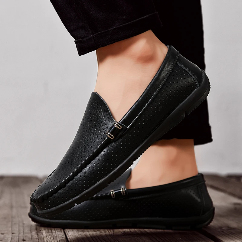 Luxury Men Casual Shoes Fashion Mens Loafers Genuine Leather 2020 Summer Moccasins Slip On Driving Flat for Male | Обувь