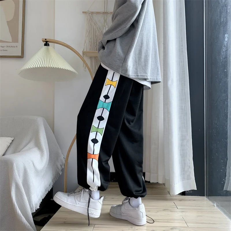 

SYUHGFA 2022 Contrast Color Drawstring Loose Men's Sweatpants Fashion Hip Hop Streetwear Male Pants Elastic Waist Casual Trouser