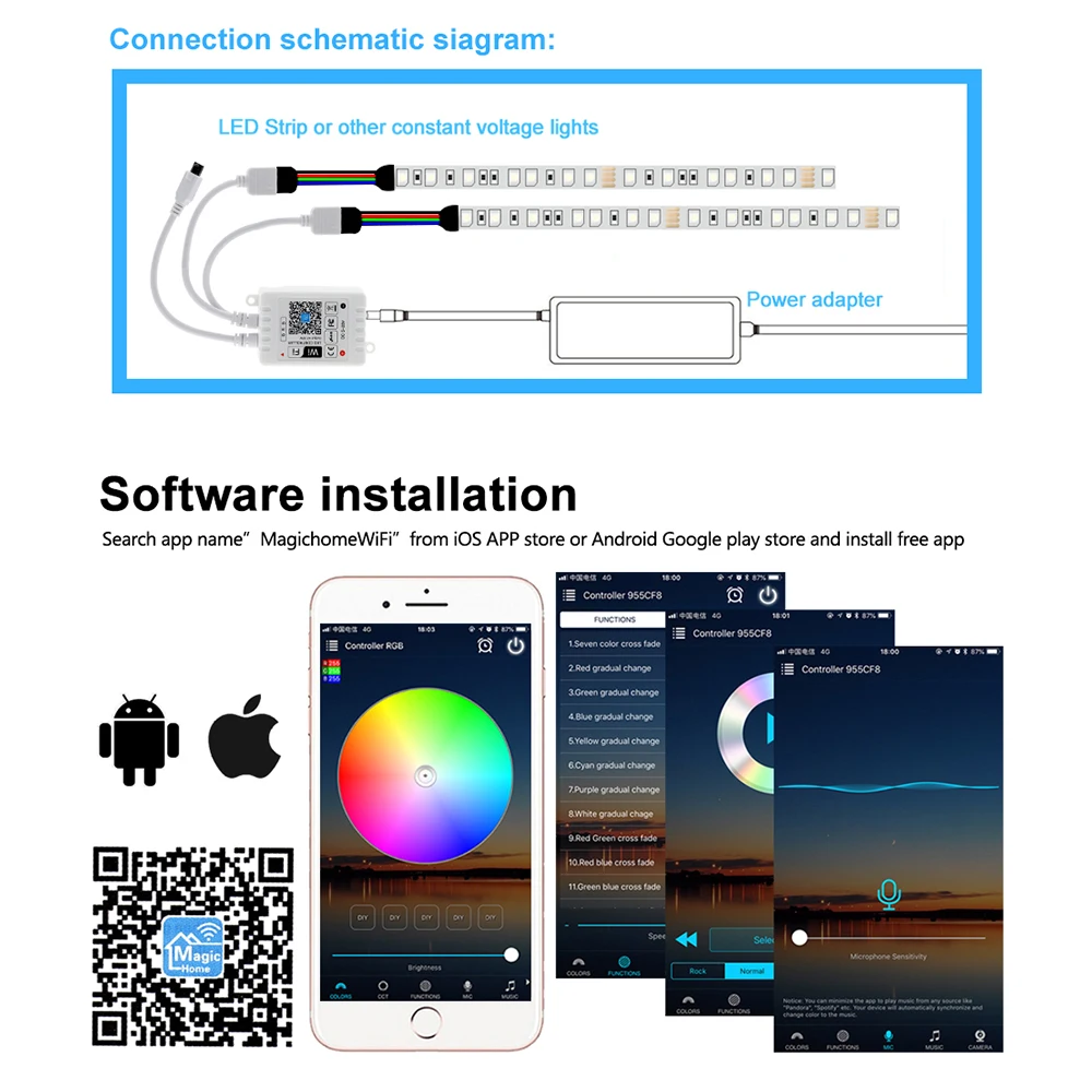 

DC12-28V Led Wifi Controller 24 Key IR Remote Controller Mini RGB Strip Controller For 2835 5050 RGB LED Strip Lights D30