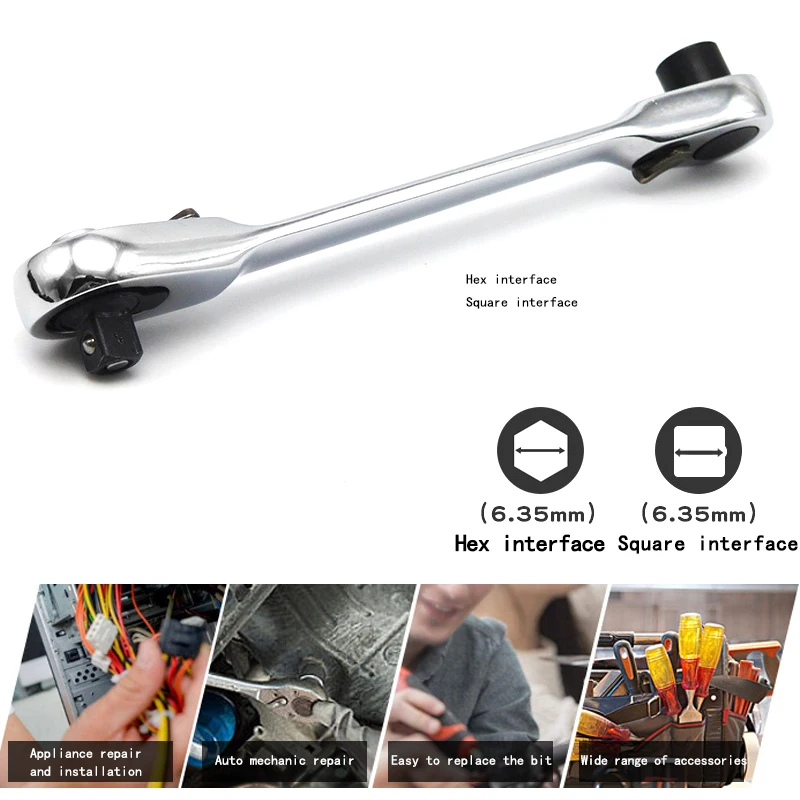 Double-Ended Torque Small Socket Wrench Spanner Hand Repair Tools 1PC 1/4&quotMini Ratchet | Инструменты