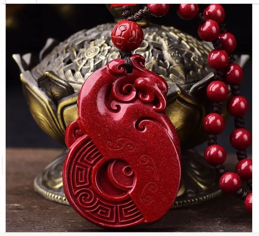 Древний Стиль Дракон подвеска амулет темно-бордовый оригинальный Циннобер руды