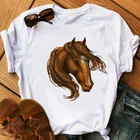 Женская футболка с принтом в виде головы лошади, летняя повседневная футболка в стиле Харадзюку, уличная одежда с коротким рукавом, Tshir