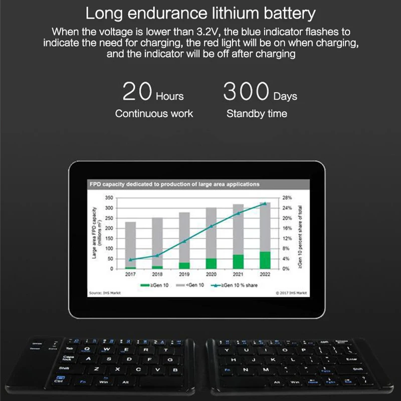 Беспроводная мини-клавиатура Bluetooth складной портативный аккумуляторная батарея