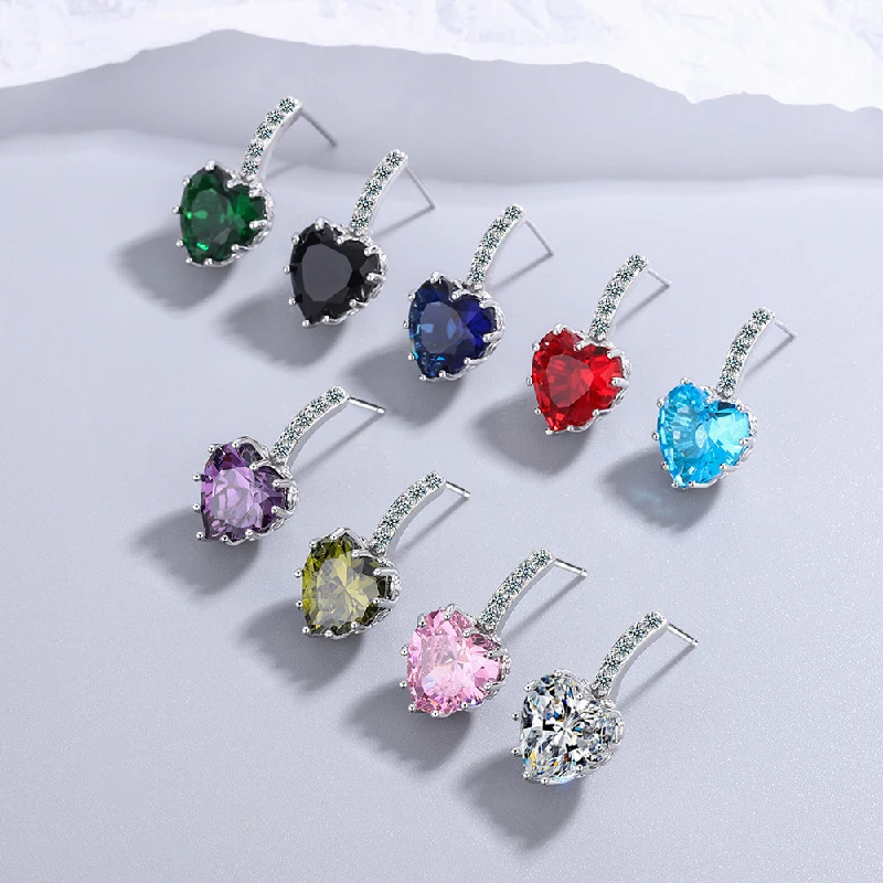 

Fashion Earrings Accessories 925 Silver Jewelry Inlaid Zircon Gemstone Heart Shape Drop Earrings for Women Wedding Promise Party