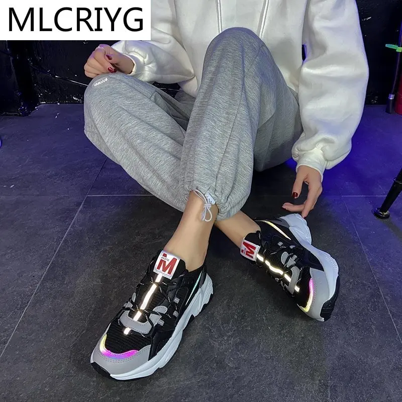 

2021 Spring New Mesh Breathable Woman Sneaker Casual Platform Lace-up Woman Vulcanized Shoes Walking Comfortable Woman Shoes