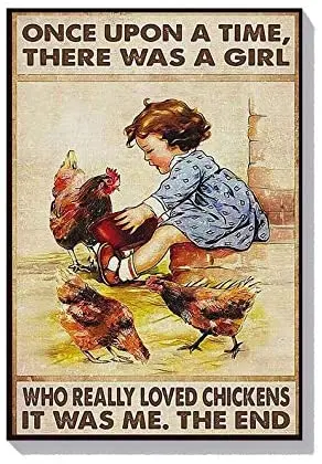 

Farmer A Girl Who Really Loved Chickens In Farm Poster Metal Tin Sign Metal Wall Art Decor Living Room Metal Plate Farmhouse