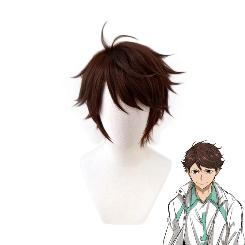 

Haikyuu! Термостойкие синтетические парики для косплея Aoba Johsai Toru Oikawa Tooru, темно-коричневый, с шапочкой