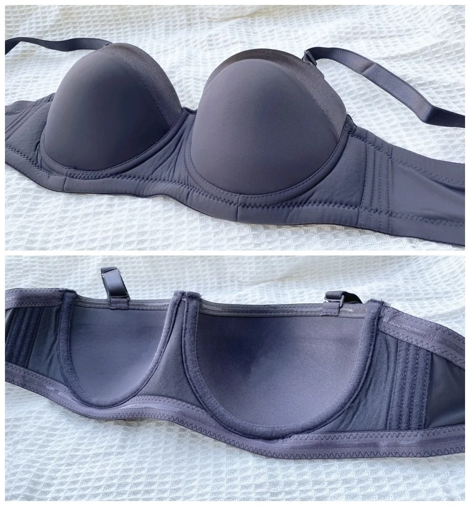 

Smooth female padded convertible strapless half cup underwire silicone band multiway bra