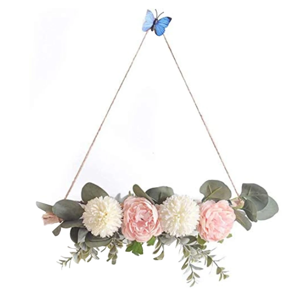 

Artificial Flower Wreath Hanging Hoop Peony Garland Retro Fake Silk Eucalyptus Vine Wedding Home Livingroom Wall Decor