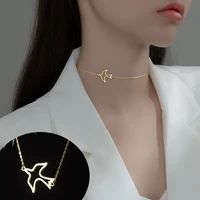 genuine 925 sterling silver hollow bird choker necklaces simple pigeon short chokers fine jewelry for women