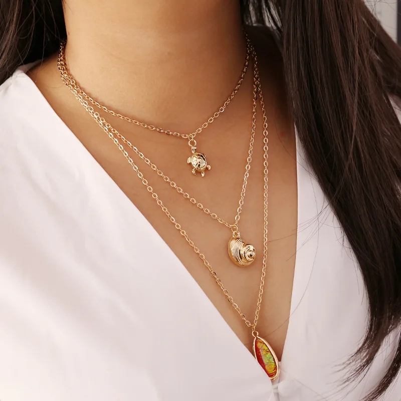 Женское многослойное ожерелье с подвеской в виде морской черепахи длинное