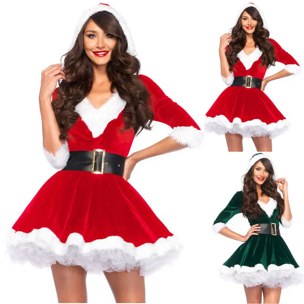 

FAKUNTN Miss Claus Dress Suit Women Christmas Fancy Party Dress Sexy Santa Outfits Hoodie Santa Claus Sweetie Cosplay Costumes