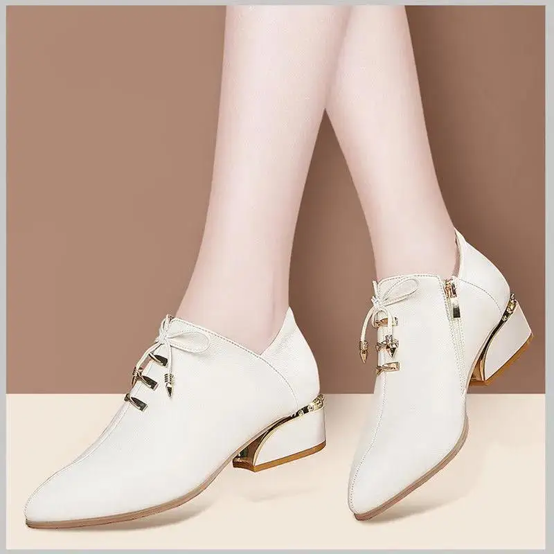 

Cresfimix Sapatos Azuis Women Fashion Sweet Beige Square Heel Pumps Lady Casual Autumn & Winter Pu Leather Heel Shoes A7065