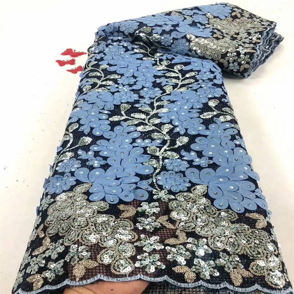 Latest African Lace Fabric 2020 High Quality French Net With 3d Sequins Nigerian Fabrics For Wedding Dress 5 Yards | Дом и сад