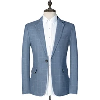 new plaid slim blazer for men suit jacket casual woolen wedding dress coat single business male button veste costume homme s 3xl