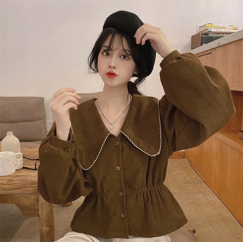 Женская рубашка с длинным рукавом и французским воротником осень 2021 | одежда