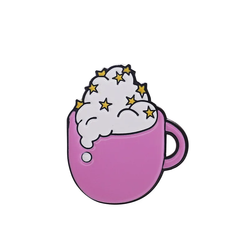 Броши-чашки для кофе с красивым мультяшным дизайном на 4 штырька для женщин, креативные анимационные значки в виде эмалированных булавок, украшения для одежды и сумок.