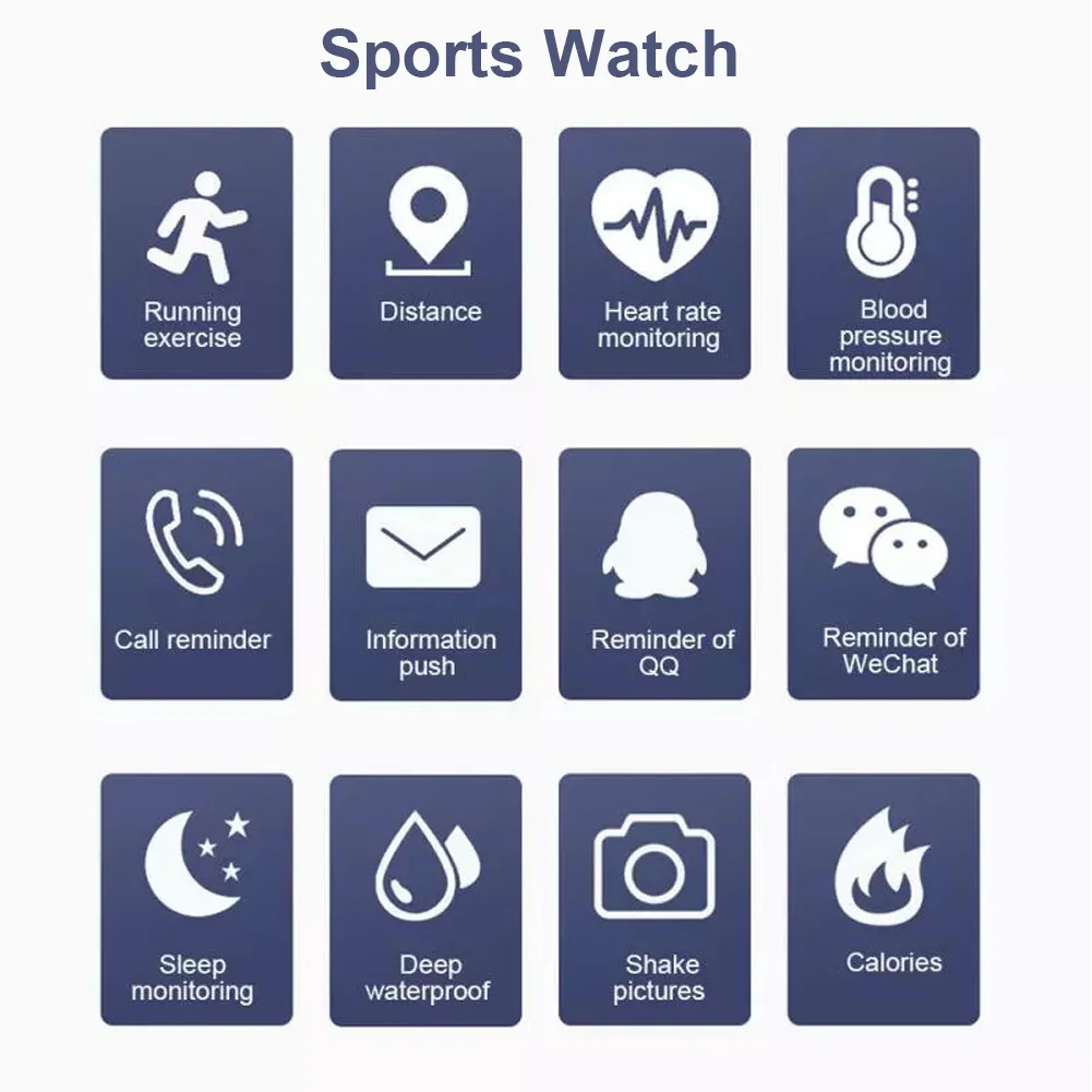 

Men Woman Smart Bluetooth Watch Waterproof Sport Fitness Tracker Bracelet Blood Pressure Square Fitness Tracker For Android IOS