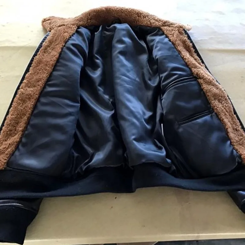 Top Brand Men Horsehide Real Leather Bomber Jacket Cotton Padded Sheep Fur Collar Coats Slim Motociclista Genuine | Мужская одежда