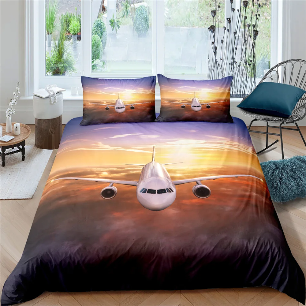 

New 3D Bed Linen Airplane Digital Print Queen Size Bedding For Boys Aircraft Duvet Cover Set Home Textile Bedding Planes