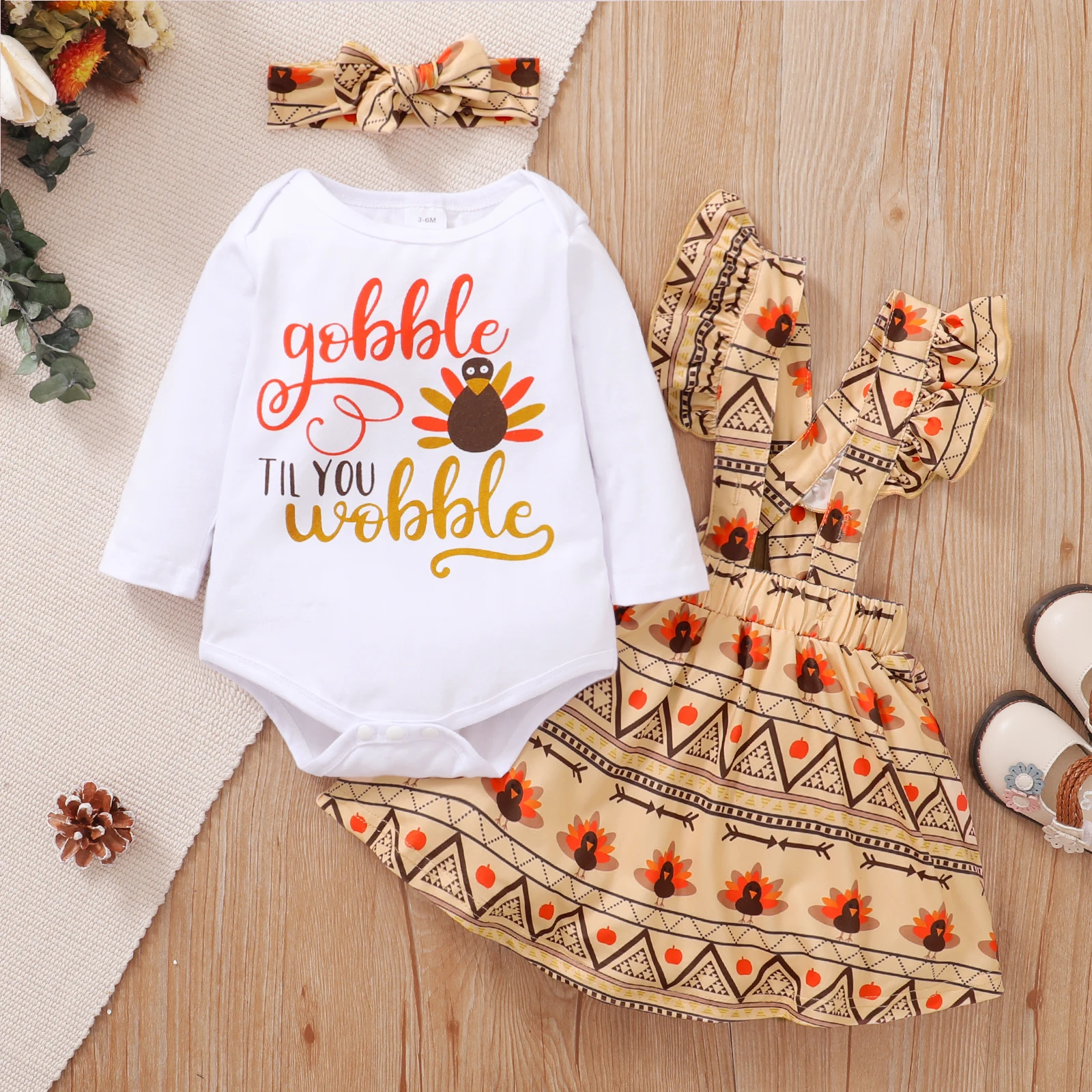 

PatPat Baby 3pcs Thanksgiving Day Letter and Turkey Print Long-sleeve Set