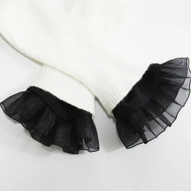 

Women Vintage Knit Elastic Sweater Fake Sleeve Ruffles Lace Detachable Cuffs