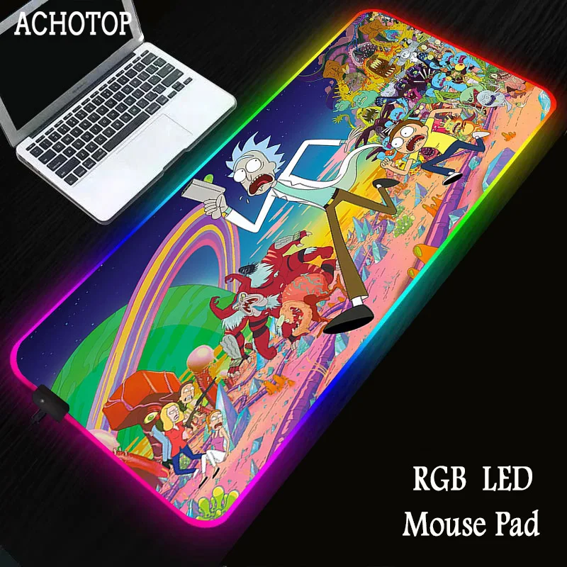 Большой игровой коврик для мыши с аниме Рик 900x40 0/350x600 мм RGB светодиодный