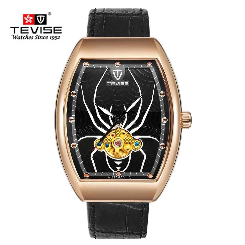 TEVISE Автоматические Мужские механические часы Spider Tourbillon Роскошные Золотые спортивные деловые военные мужские часы Relogio Masculino - Цвет: tevise  rose black