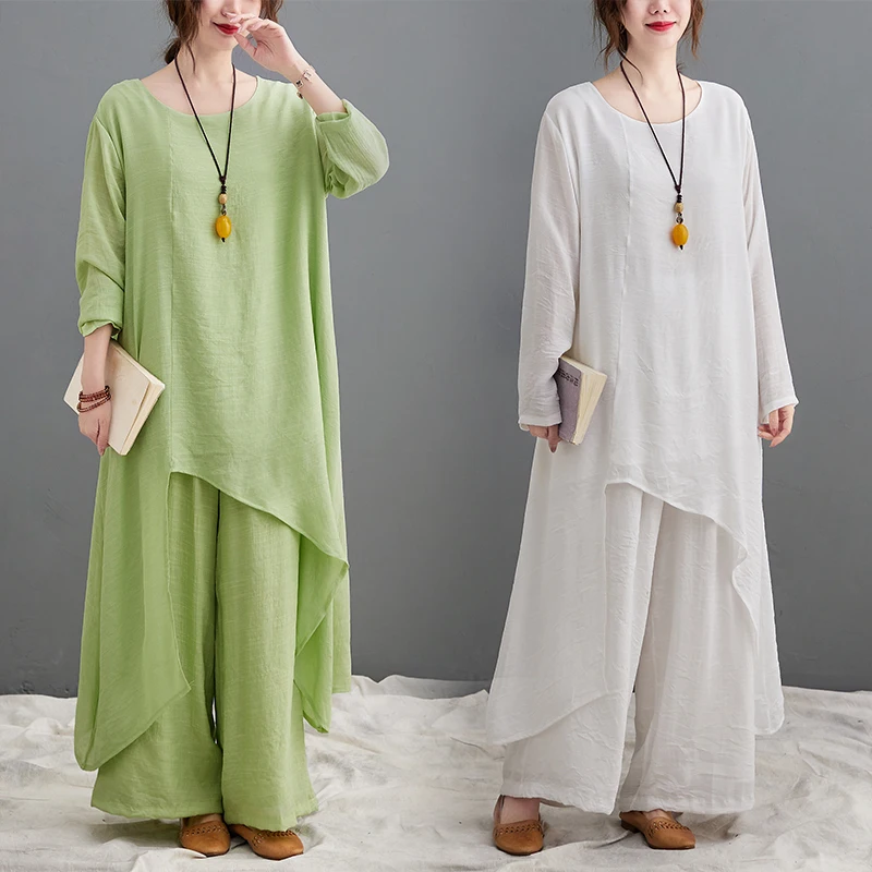 

Women's plus size wide-leg pants two-piece suit loose causal ensemble femme survetement summer costumes for women