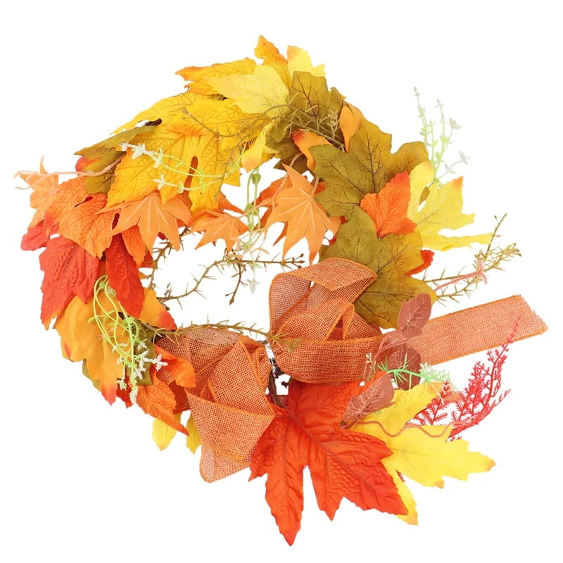 

Artificial Plant Color Maple Leaf Rattan Wreath Door Window Ornaments Home Garden Party Autumn Decoration 60X30 cm
