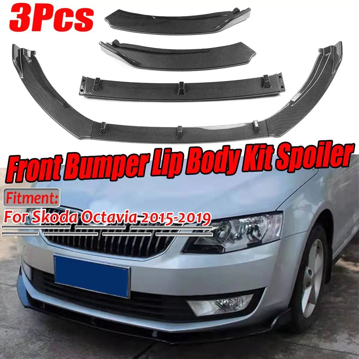 New Carbon Fiber Look/Black Car Front Bumper Splitter Lip Spoiler Diffuser Protector Guard Body Kit For Skoda Octavia 2015-2019 |