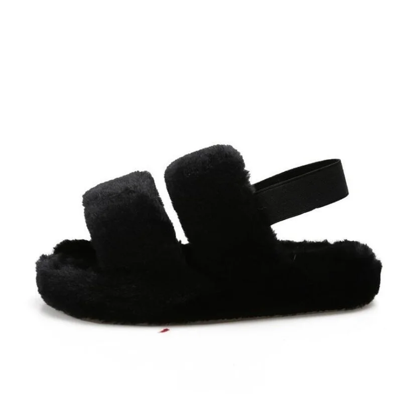 

comemore 2021 Autumn Winter Plush Soft Comfortable Casual All-matched Strap Home Slippers Outdoor Flat Non-slip Women Sandals
