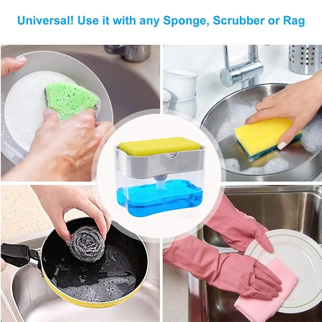 

2-in-1Sponge Rack Soap Dispenser Soap Dispenser And Sponge Caddy 13 Ounces