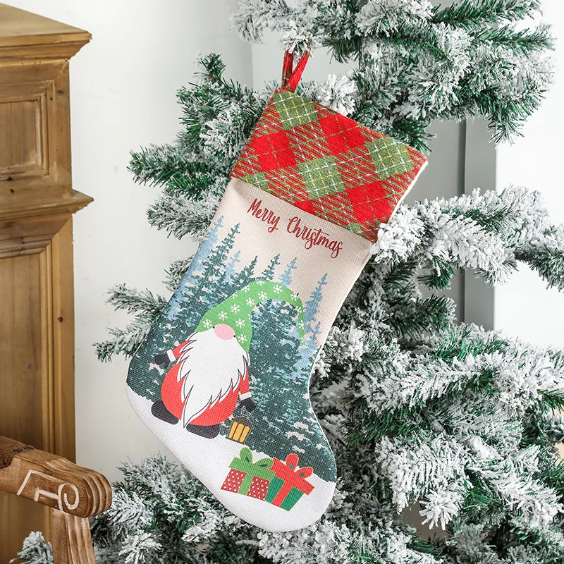 

Новинка, рождественские носки, красная и зеленая решетка, принт Рудольфа, рождественские носки, детские подарочные пакеты, рождественские у...