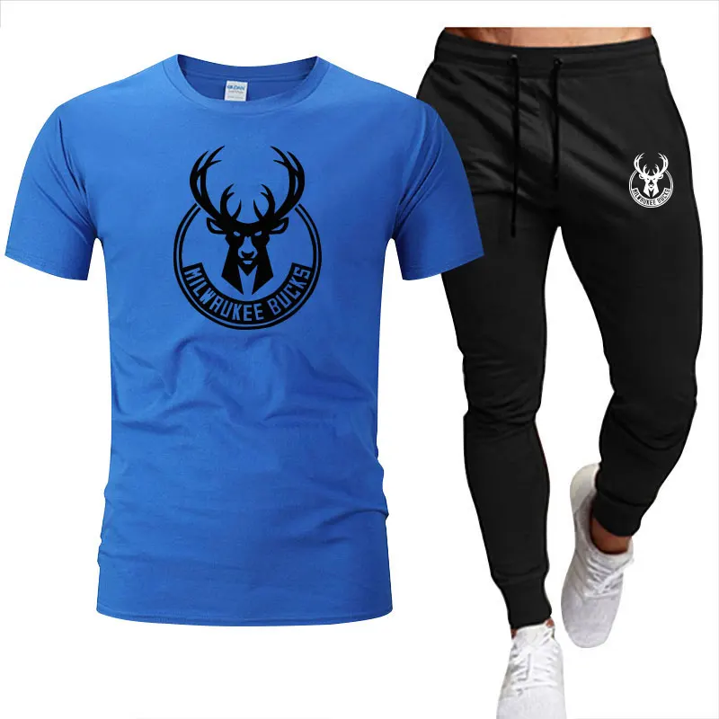 

Summer Milwaukee Bucks Competition Fan clothing Men's Clothing Graphic Cotton Printing Oversized T-shirt+trousers Sets tracksuit