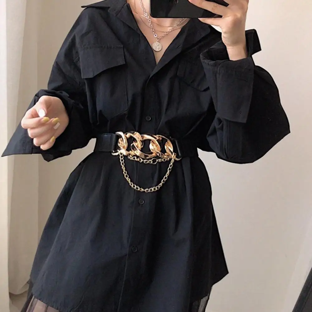 

Women Elastic Waist Belt All-match Dress Waistband Metal Buckle Coat Accessories