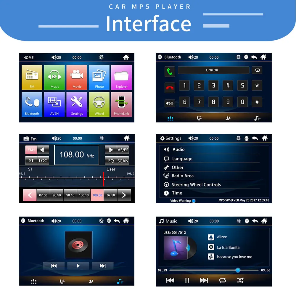 Автомобильный мультимедийный плеер MP5 Mirror Link Bluetooth FM/USB/AUX 7 дюймовый 2DIN